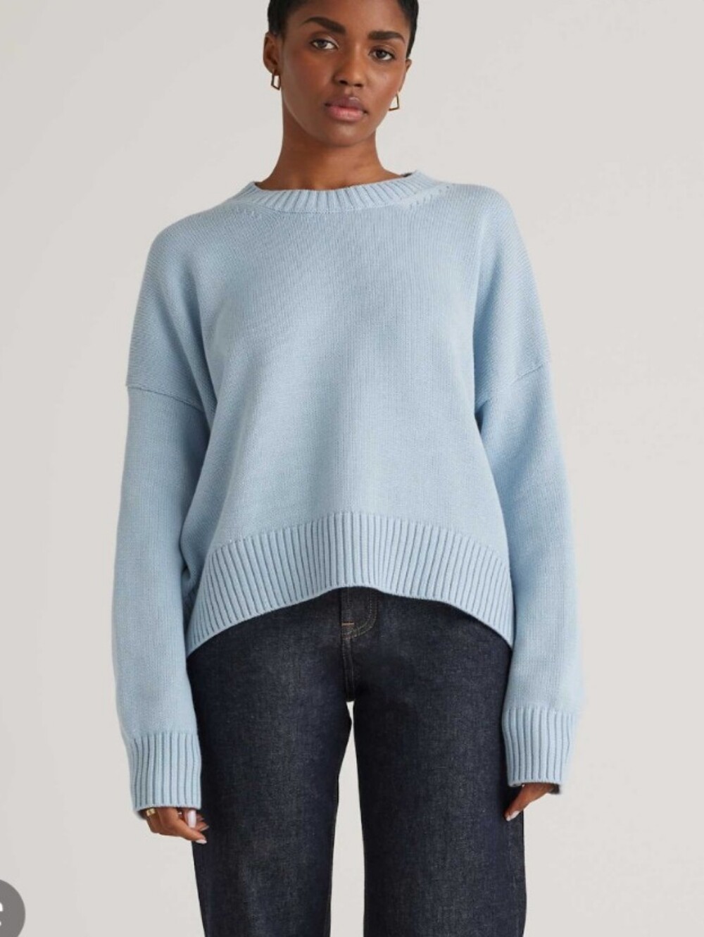Quince Organic Cotton Boyfriend Crew Sweater Sky Blue